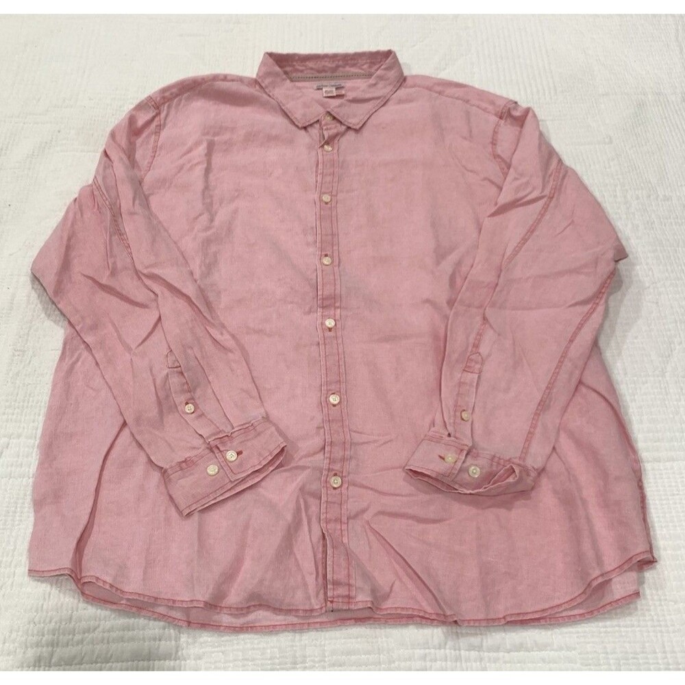 Carbon 2 Cobalt Shirt Mens 2XL Long Sleeve Button Up Pink Textured 100% Linen